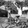 Girl riding a bicycle hands free